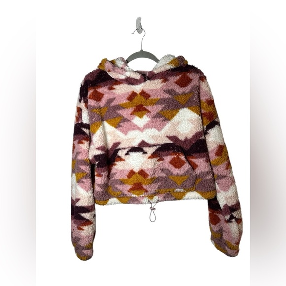 Aeropostale Sherpa Hoodie Women’s Large Aztec Fleece Pullover Hooded Sweatshirt - Picture 2 of 8
